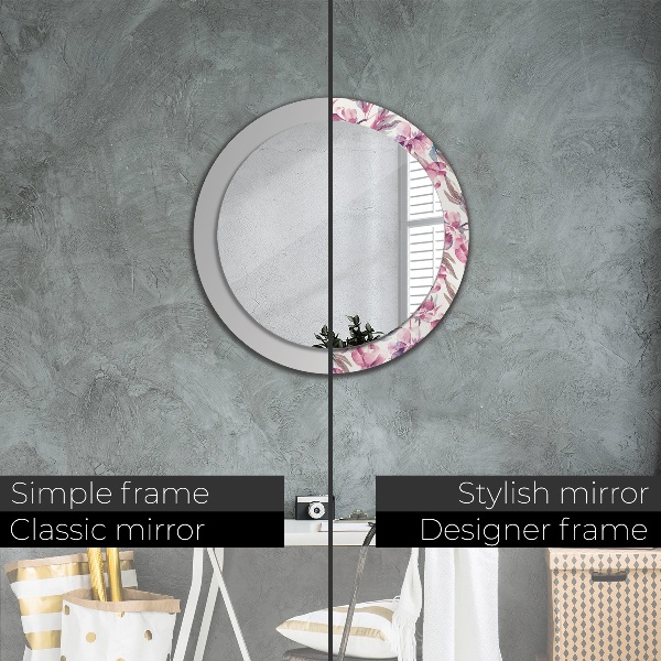 Round printed mirror Peonies flowers