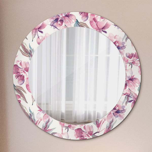 Round printed mirror Peonies flowers