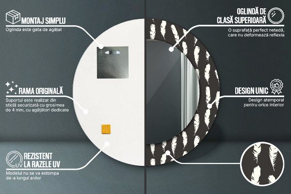 Round wall mirror decor Feathers