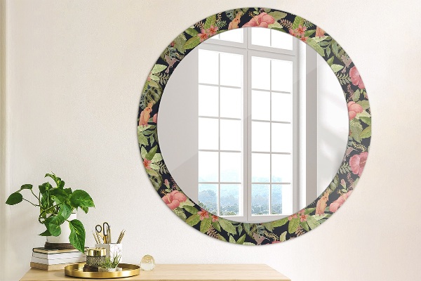Round wall mirror decor Hibiscus flowers