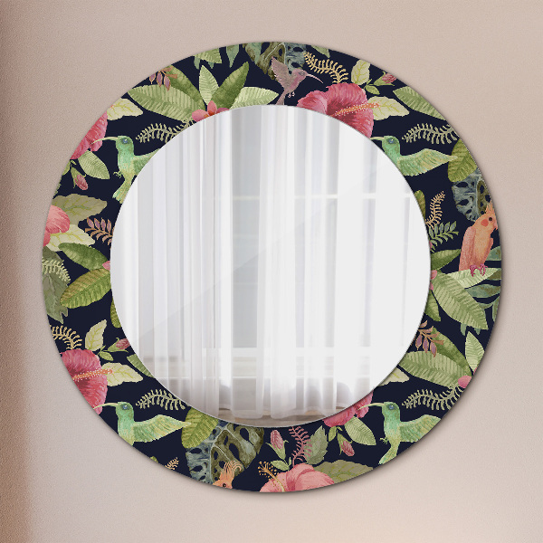 Round wall mirror decor Hibiscus flowers
