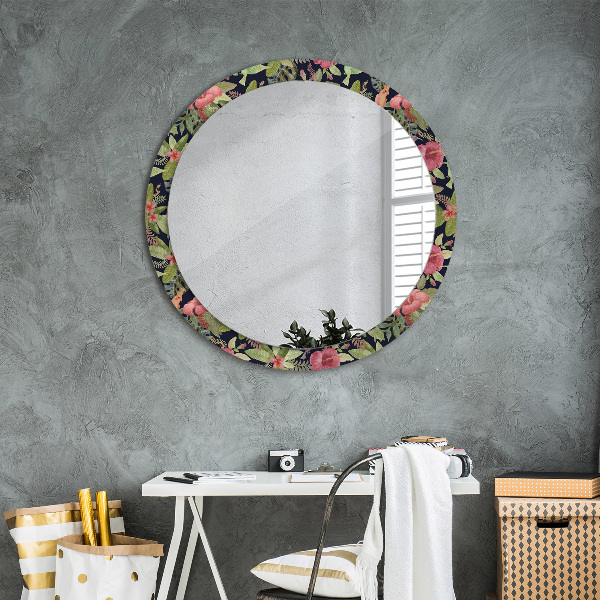 Round wall mirror decor Hibiscus flowers