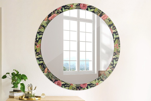 Round wall mirror decor Hibiscus flowers