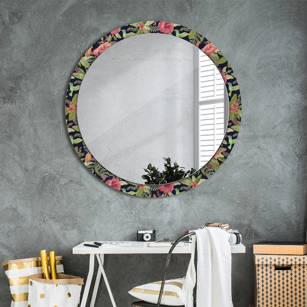 Round wall mirror decor Hibiscus flowers