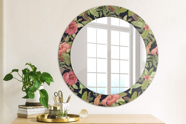 Round wall mirror decor Hibiscus flowers
