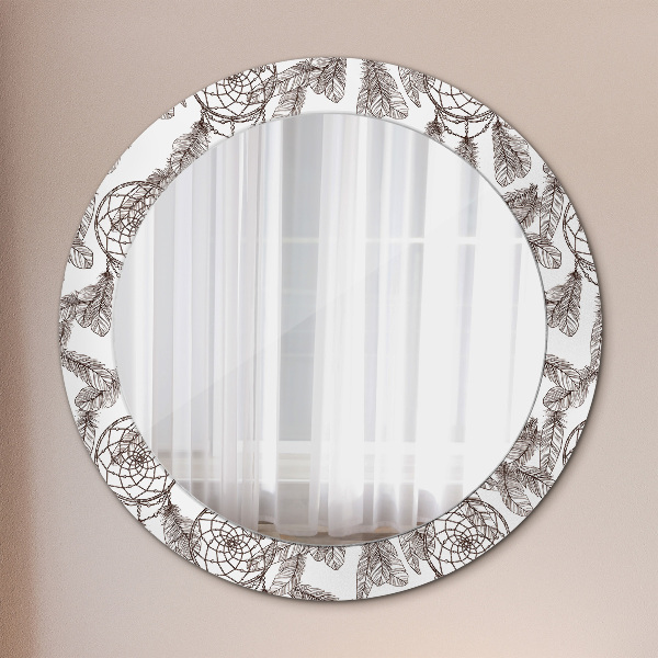 Round wall mirror decor Dreamcatcher feathers