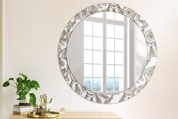 Round wall mirror decor Dreamcatcher feathers