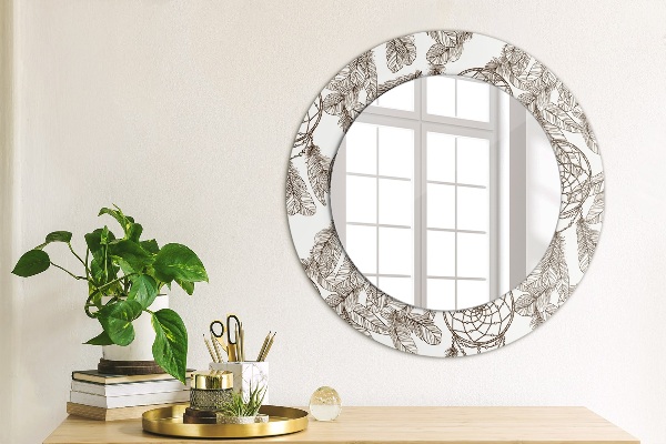 Round wall mirror decor Dreamcatcher feathers