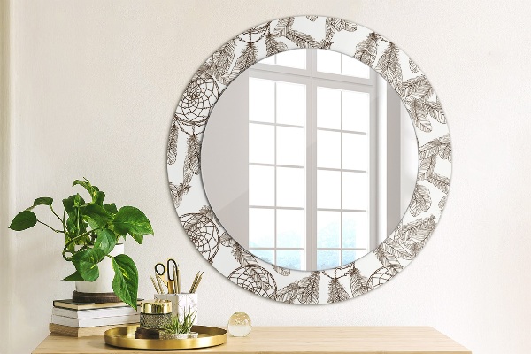 Round wall mirror decor Dreamcatcher feathers