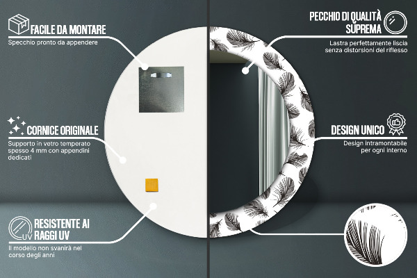 Round wall mirror decor Feathers