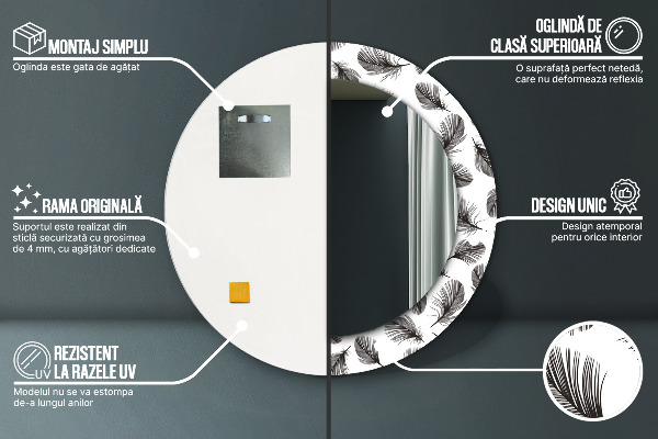 Round wall mirror decor Feathers