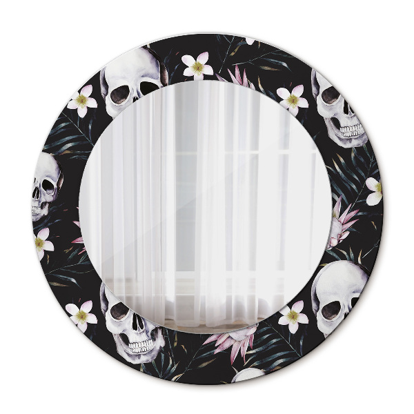 Round printed mirror Skull flowers