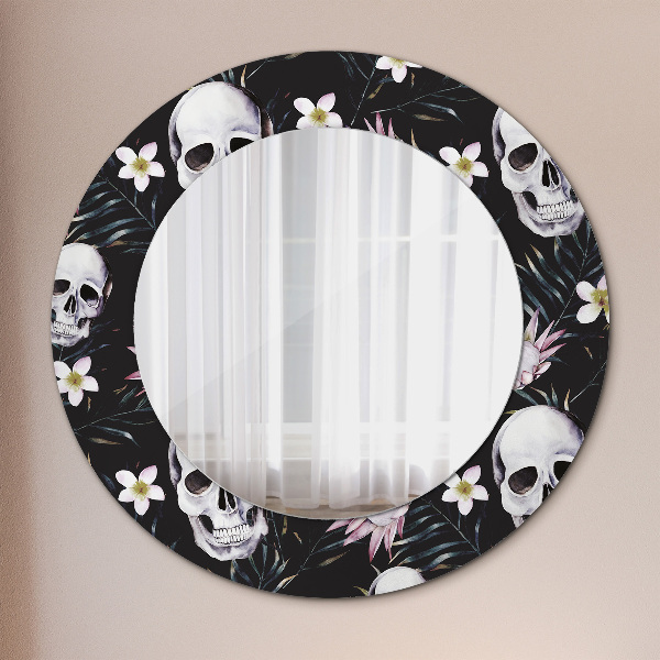 Round printed mirror Skull flowers