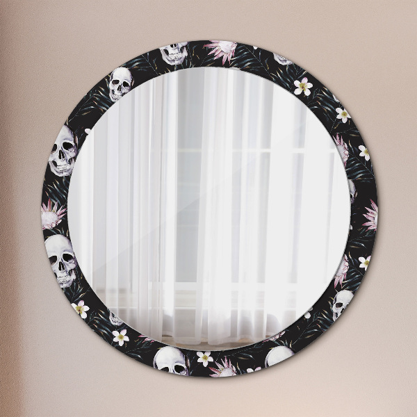 Round printed mirror Skull flowers