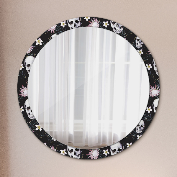 Round printed mirror Skull flowers