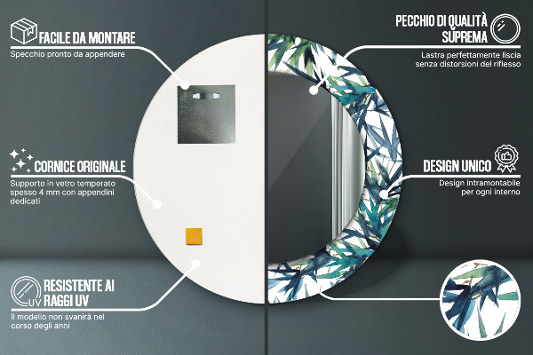 Round printed mirror Blue palm trees