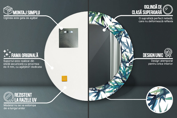 Round printed mirror Blue palm trees