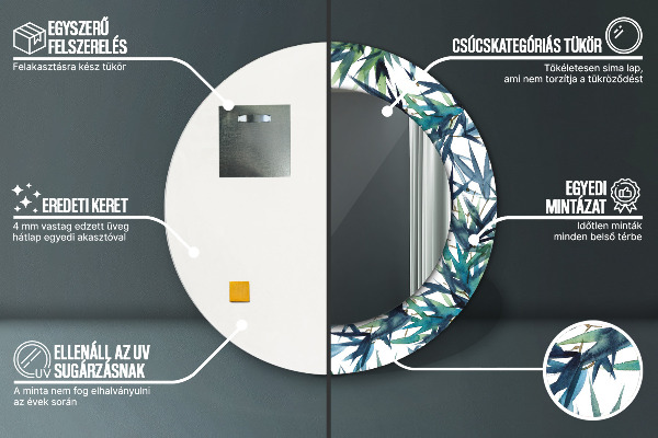 Round printed mirror Blue palm trees