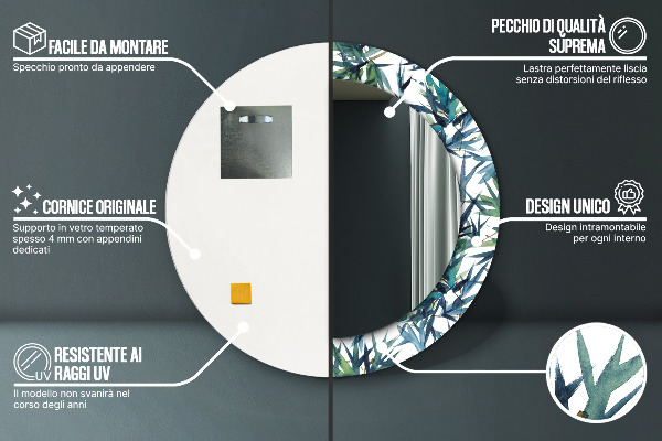 Round printed mirror Blue palm trees