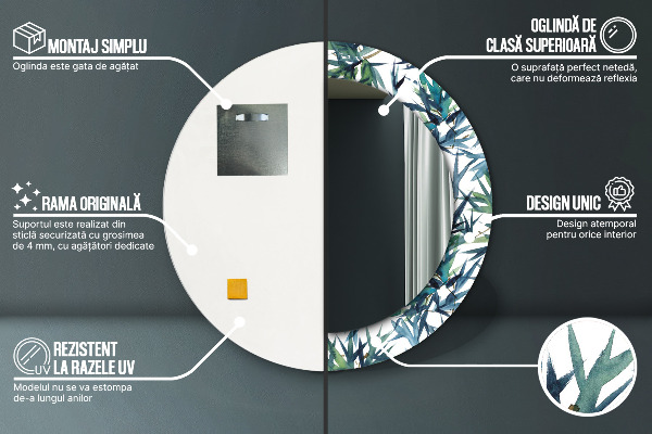 Round printed mirror Blue palm trees