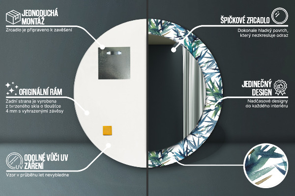 Round printed mirror Blue palm trees