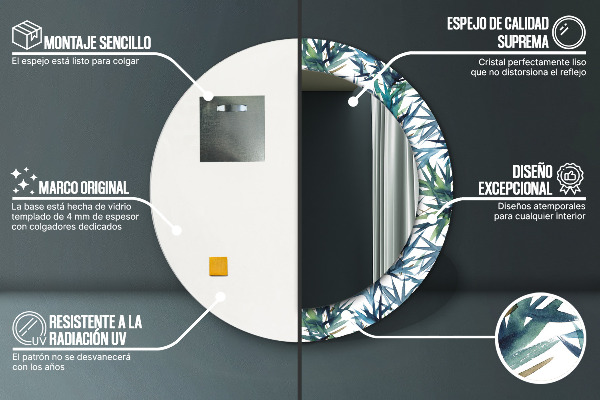 Round printed mirror Blue palm trees