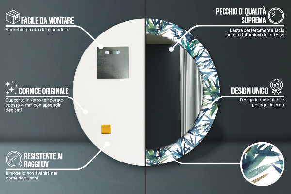 Round printed mirror Blue palm trees