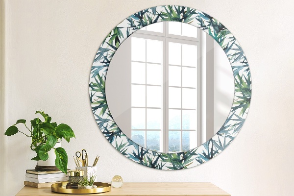 Round printed mirror Blue palm trees