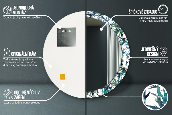 Round printed mirror Blue palm trees