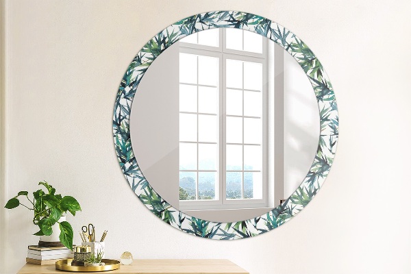 Round printed mirror Blue palm trees