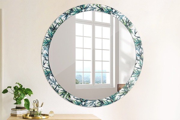 Round printed mirror Blue palm trees