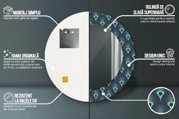 Round printed mirror Floral pattern