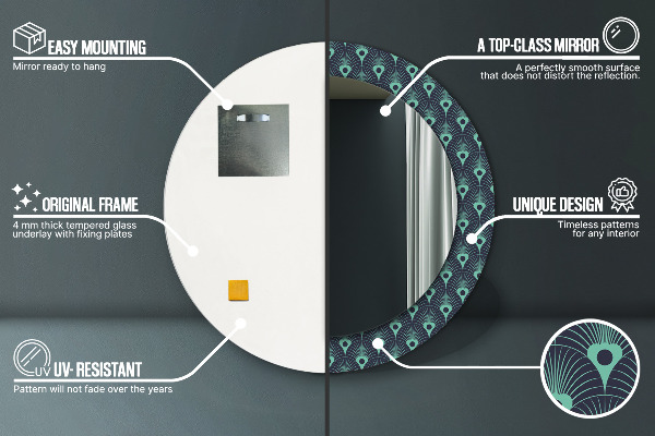 Round printed mirror Floral pattern