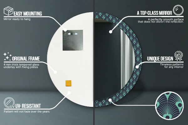 Round printed mirror Floral pattern