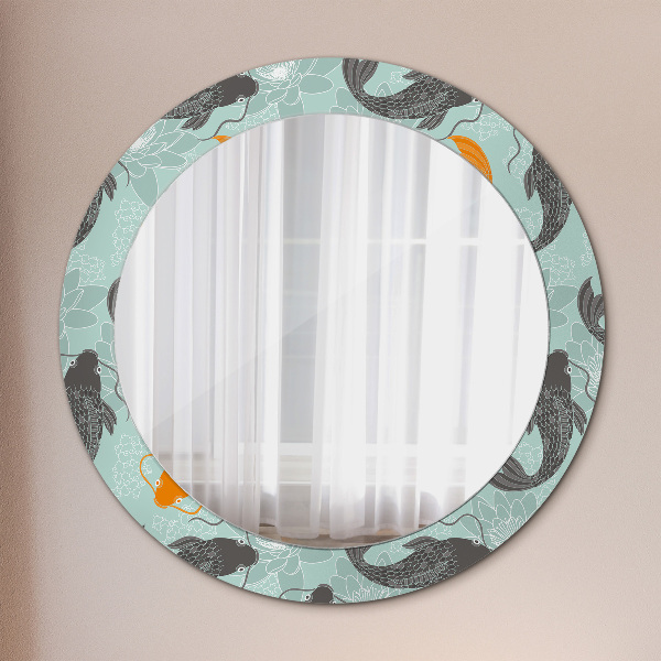 Round mirror frame with print Chinese carp
