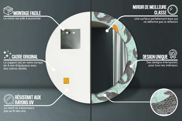 Round mirror frame with print Chinese carp