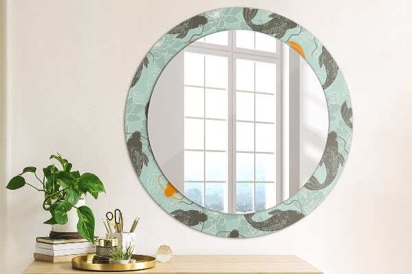 Round mirror frame with print Chinese carp