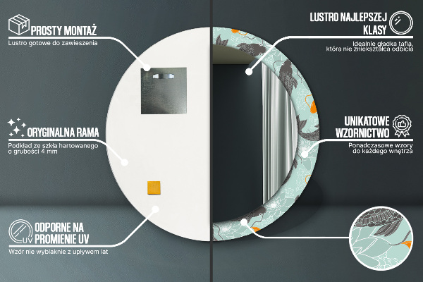 Round mirror frame with print Chinese carp