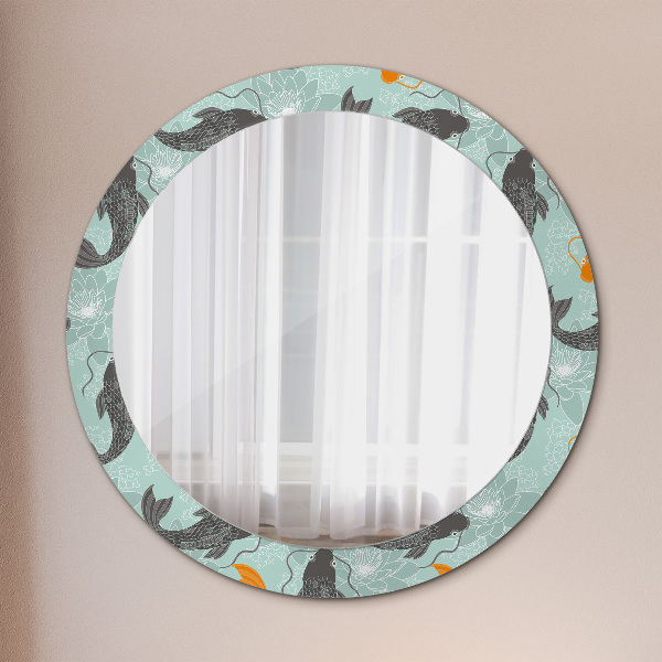 Round mirror frame with print Chinese carp
