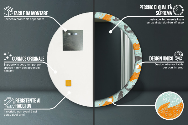 Round mirror frame with print Chinese carp