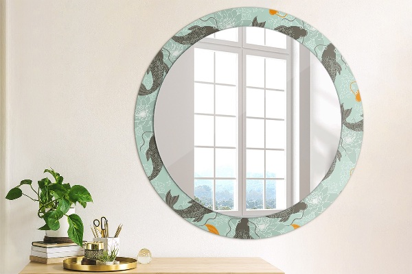 Round mirror frame with print Chinese carp