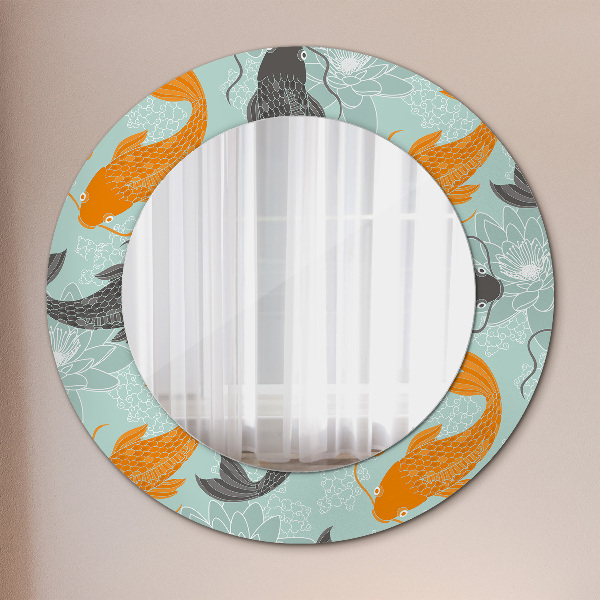 Round mirror frame with print Chinese carp