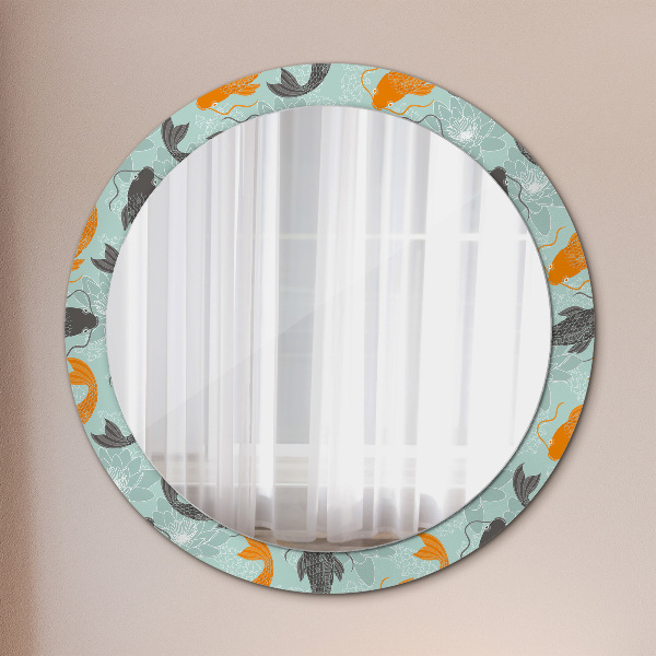Round mirror frame with print Chinese carp