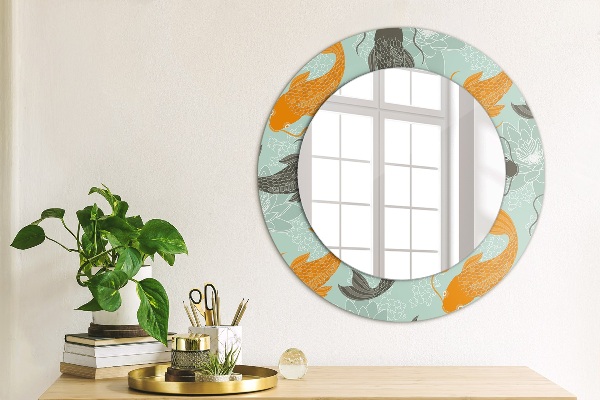 Round mirror frame with print Chinese carp