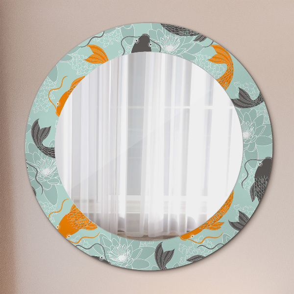 Round mirror frame with print Chinese carp