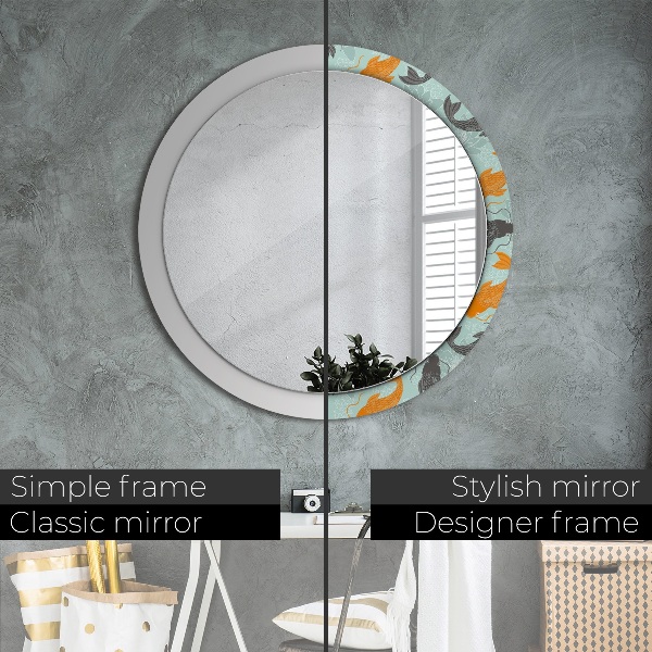 Round mirror frame with print Chinese carp