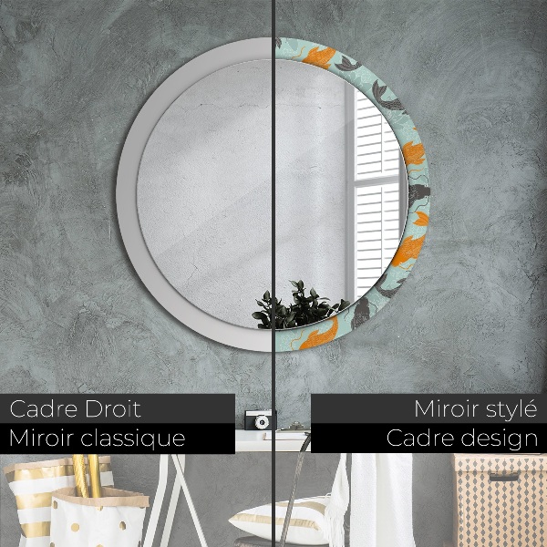 Round mirror frame with print Chinese carp