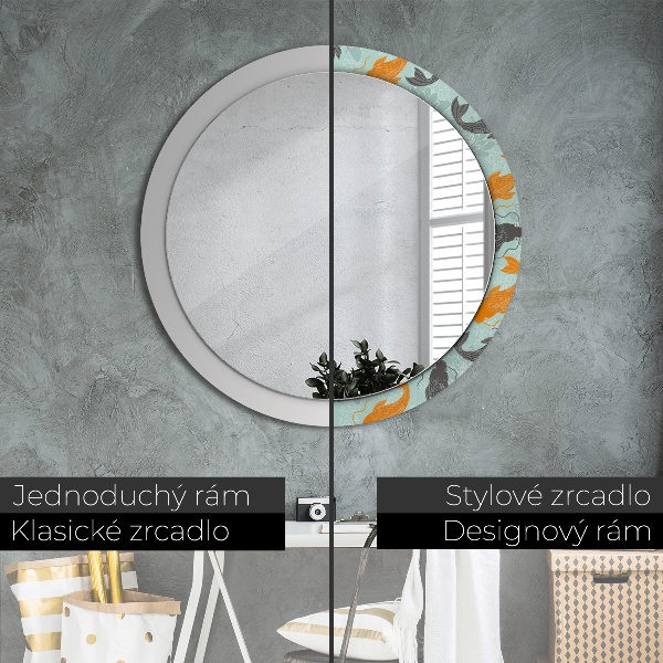 Round mirror frame with print Chinese carp