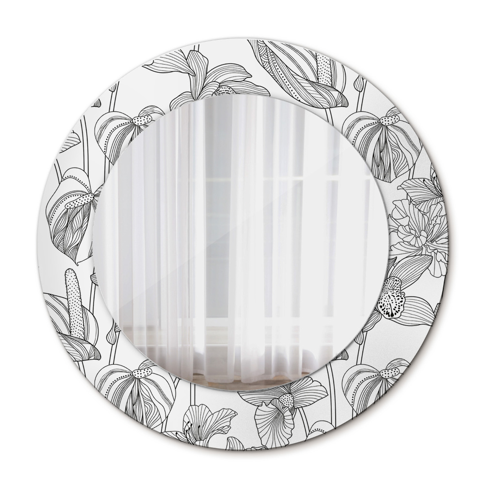 Round mirror frame with print Floral pattern