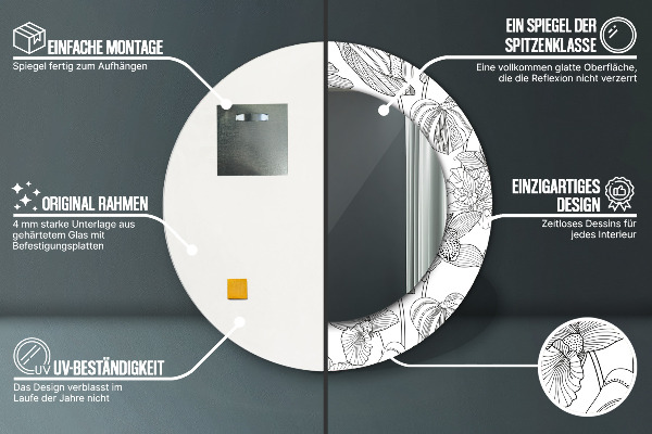 Round mirror frame with print Floral pattern